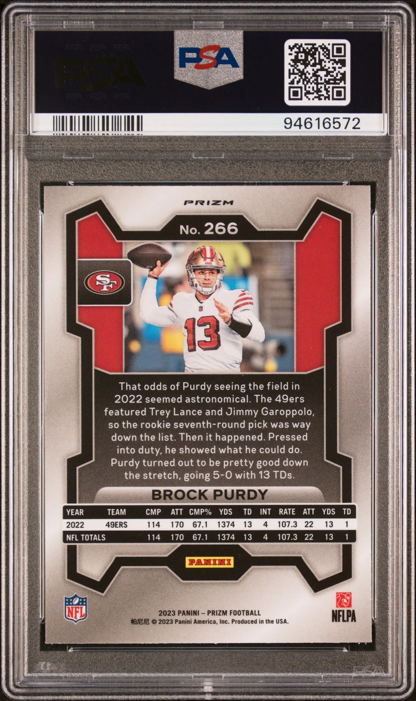 2023 Panini Prizm Football Brock Purdy Neon Green Pulsar PSA 10 