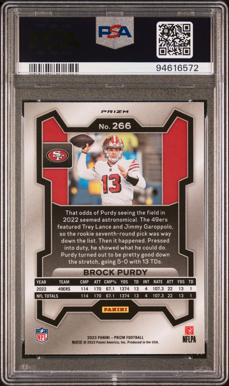 2023 Panini Prizm Football Brock Purdy Neon Green Pulsar PSA 10 