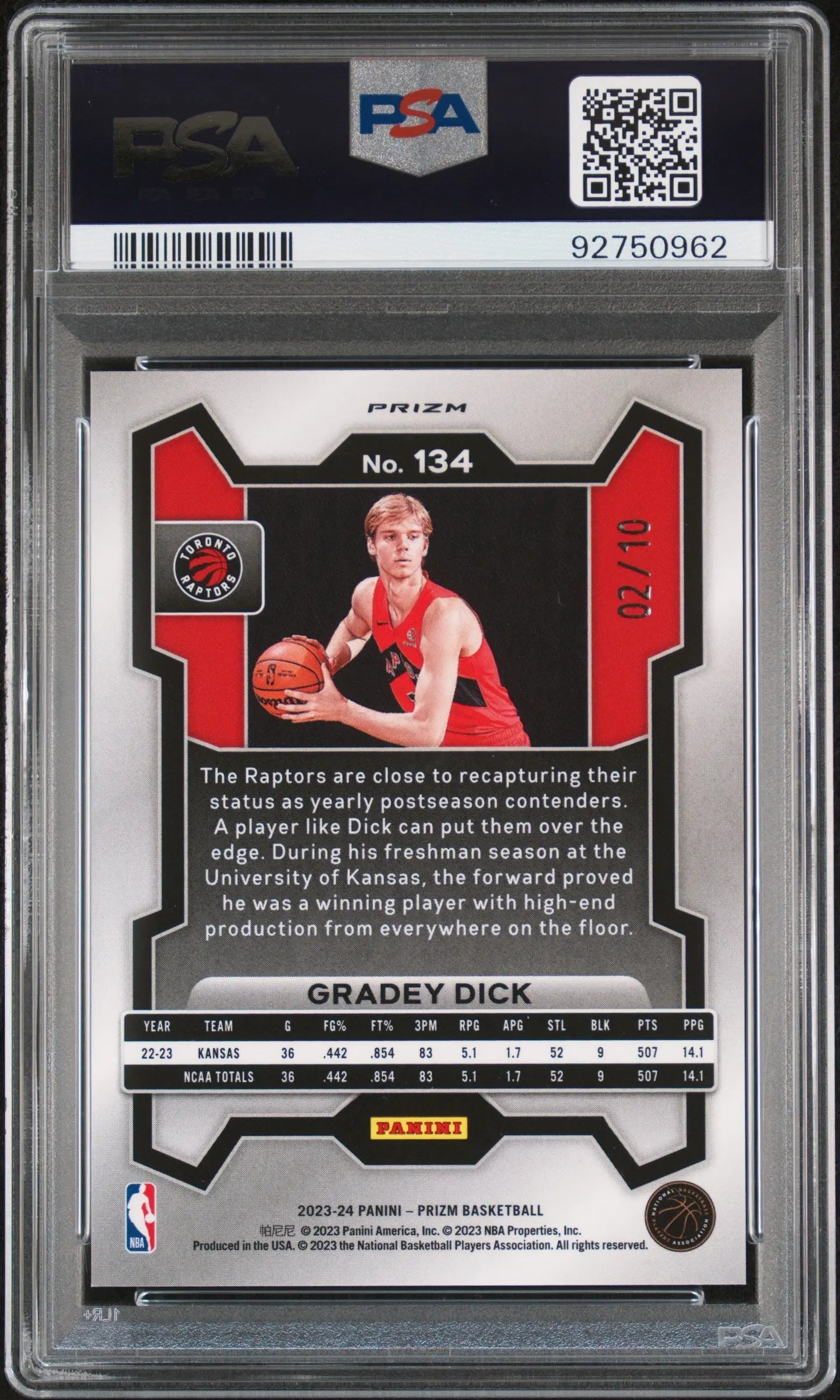 2023 Panini Prizm Gradey Dick RC Rookie #134 Gold Shimmer FOTL PSA 10 /10 