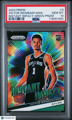 2023 Panini Prizm Instant Impact Victor Wembanyama RC Rookie Green PSA 10 