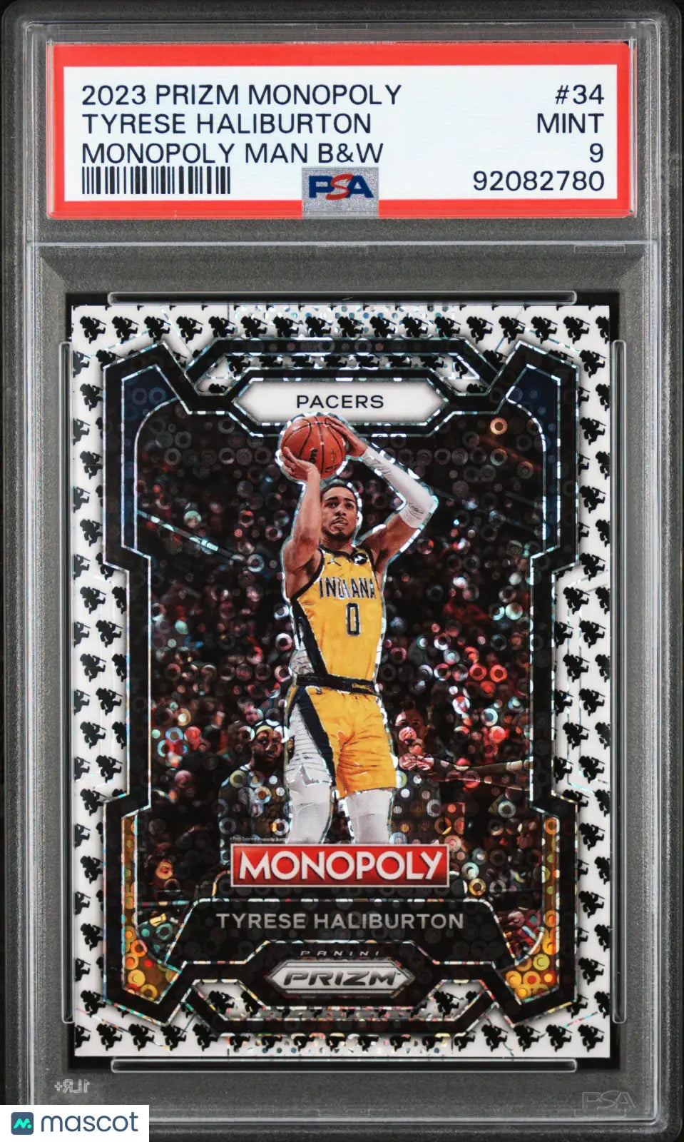 2023 Panini Prizm Monopoly Man Tyrese Haliburton Black White PSA 9 