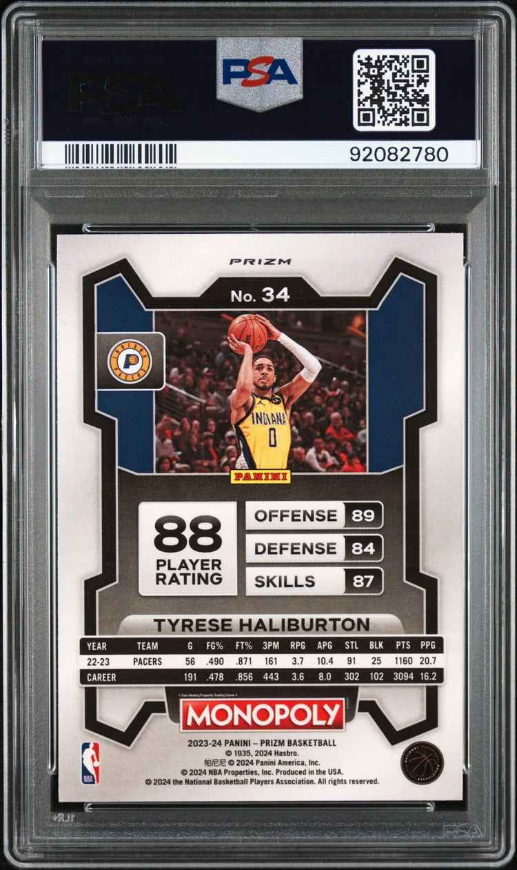 2023 Panini Prizm Monopoly Man Tyrese Haliburton Black White PSA 9 