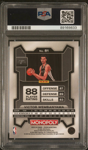 2023 Panini Prizm Monopoly Rookie Victor Wembanyama RC PSA 10 