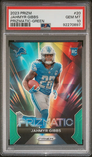 2023 Panini Prizm Prizmatic Jahmyr Gibbs RC Rookie Green PSA 10 
