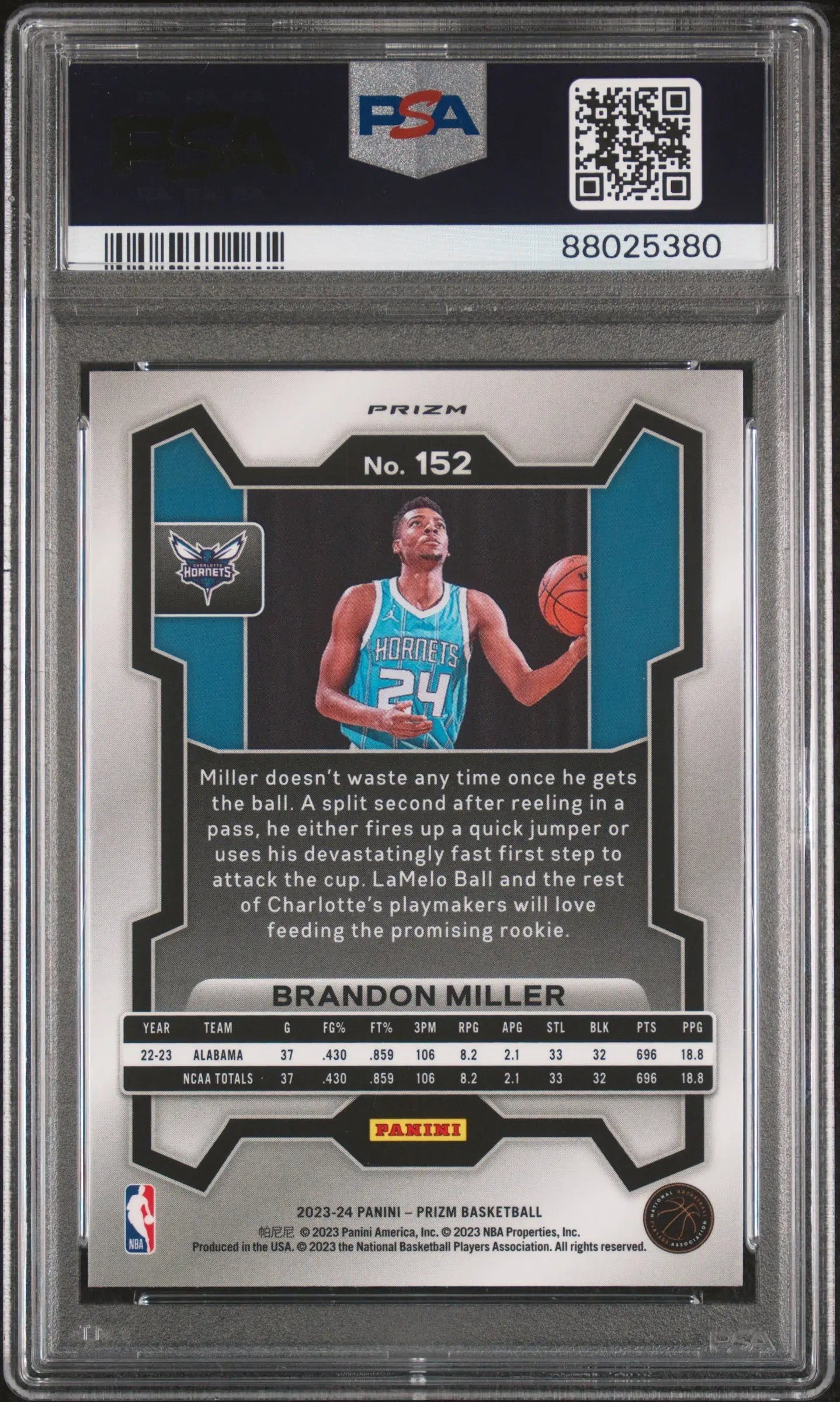 2023 Panini Prizm Pulsar Rookie Brandon Miller #152 PSA 10 