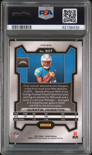 2023 Panini Prizm Quentin Johnston #307 Variation PSA 10 RC Rookie Chargers 