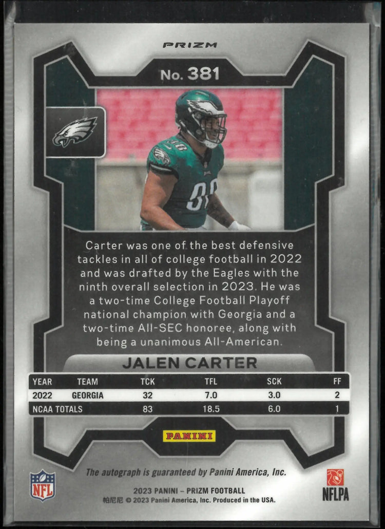 2023 Panini Prizm Rookie Autograph Jalen Carter Auto RC 