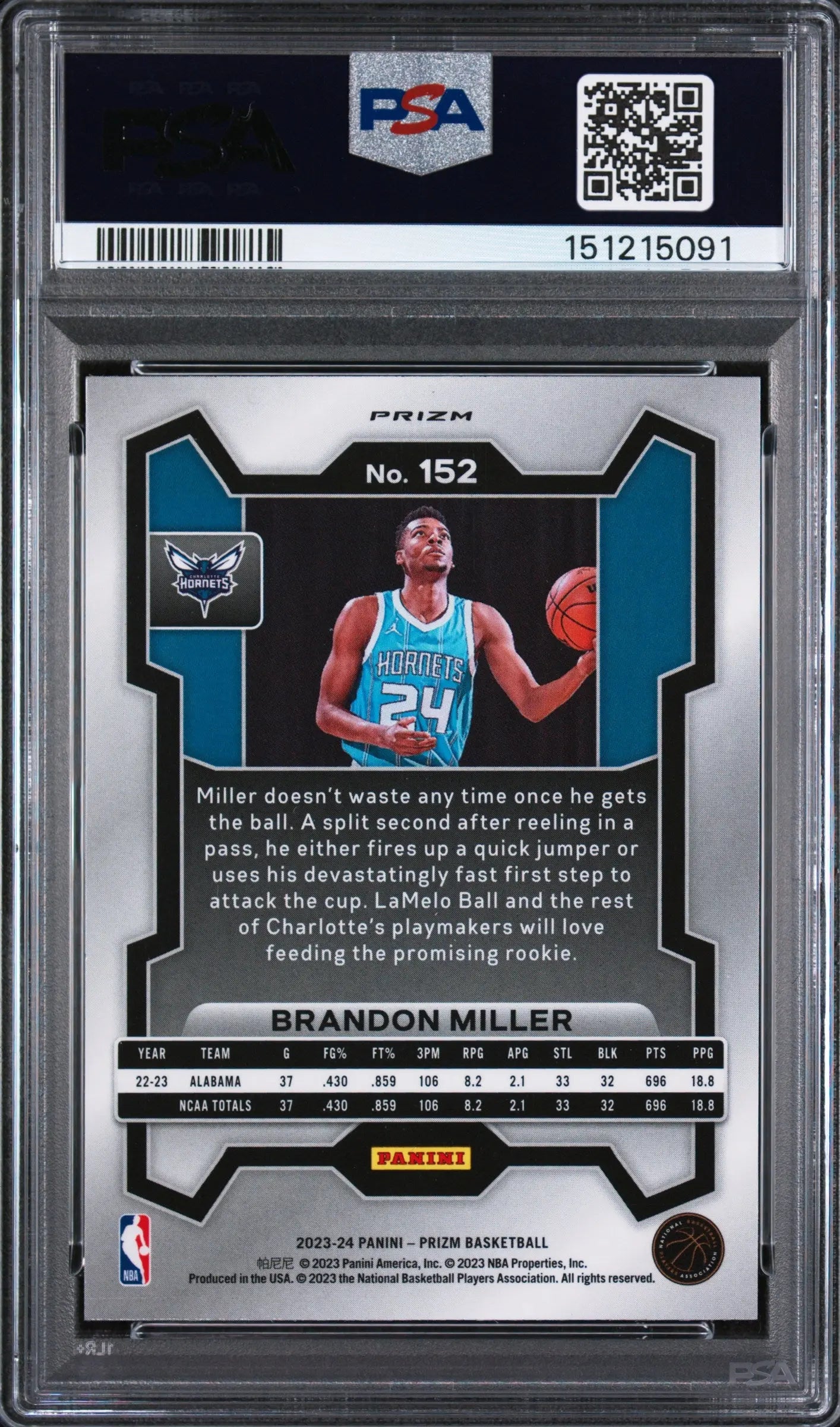 2023 Panini Prizm Rookie Brandon Miller Ruby Wave RC PSA 10 