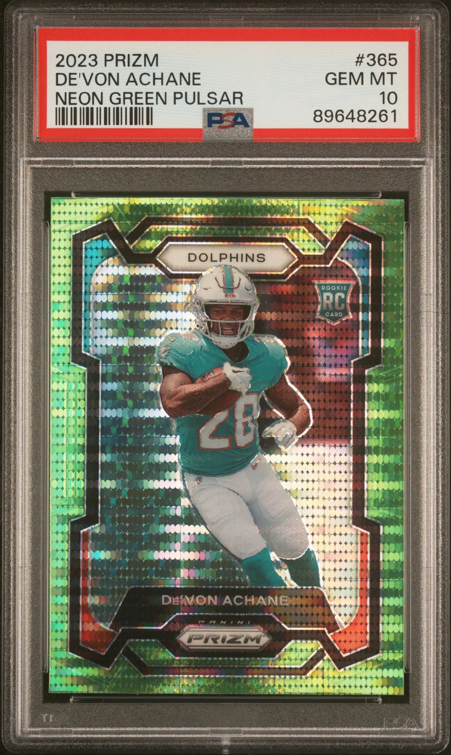 2023 Panini Prizm Rookie De'von Achane Neon Green Pulsar RC PSA 10 