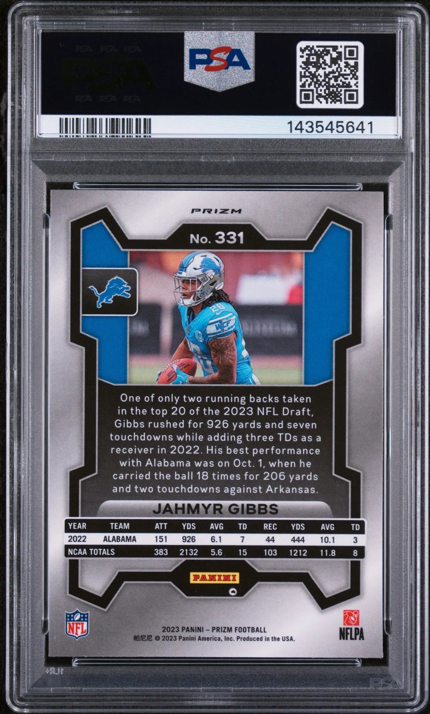 2023 Panini Prizm Rookie Jahmyr Gibbs Orange Lazer RC PSA 10 