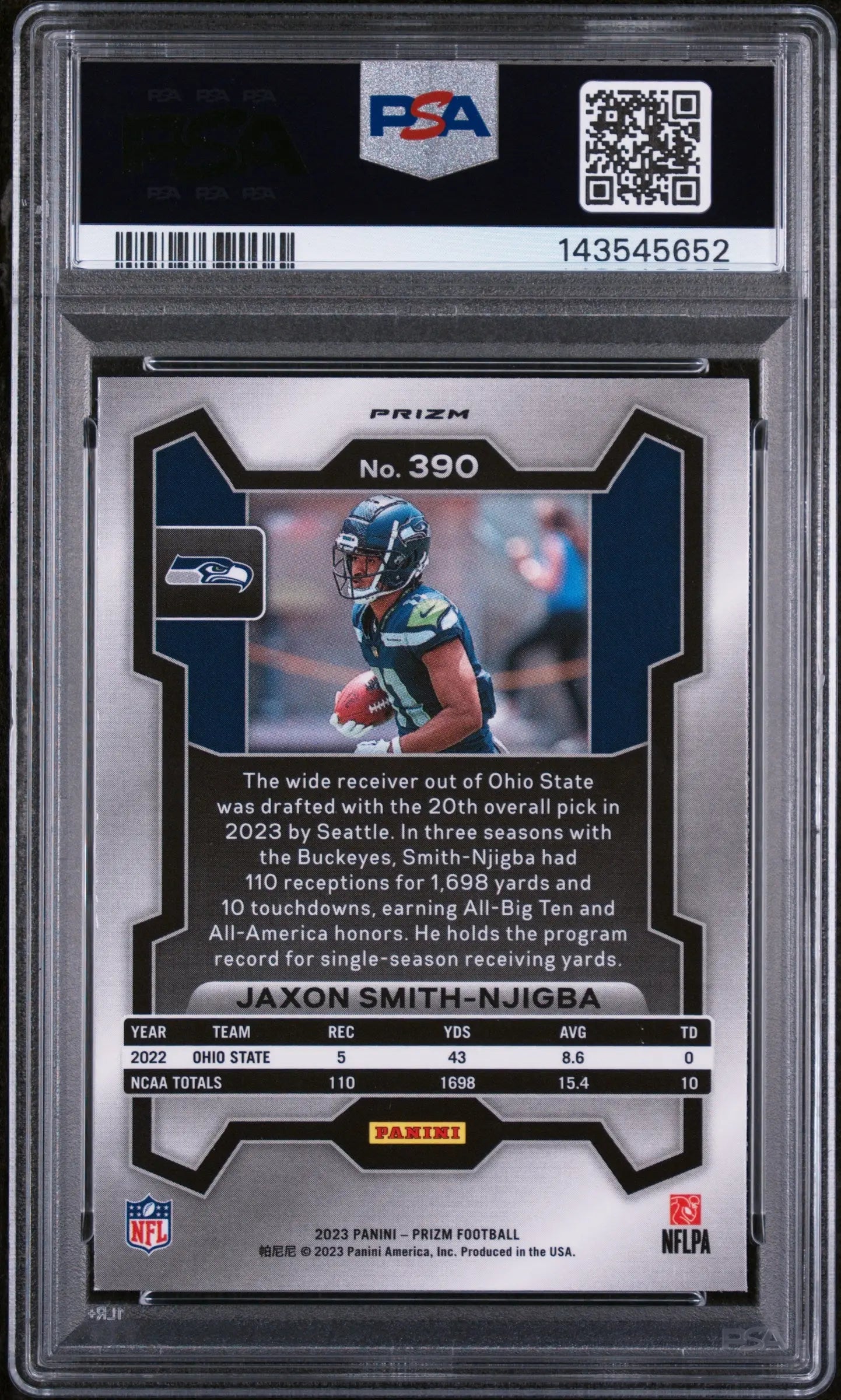 2023 Panini Prizm Rookie Jaxon Smith-Njigba Green RC PSA 9 