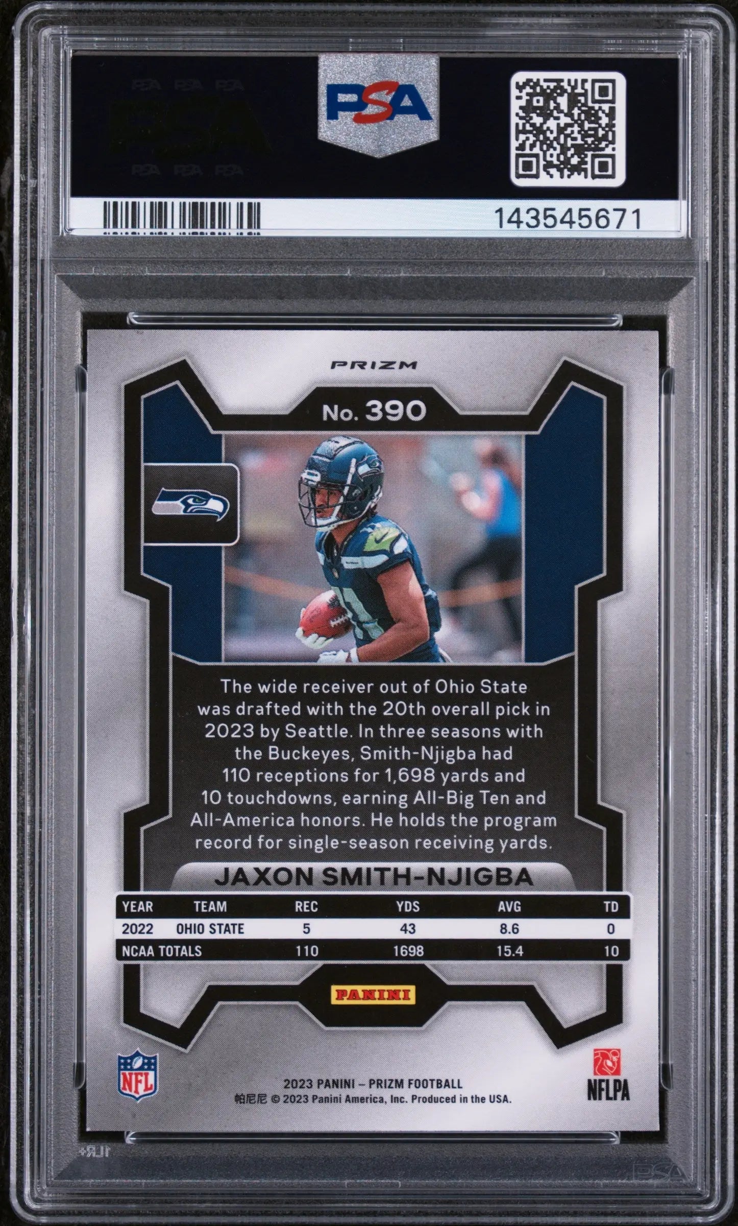 2023 Panini Prizm Rookie Jaxon Smith-Njigba Silver RC PSA 9 