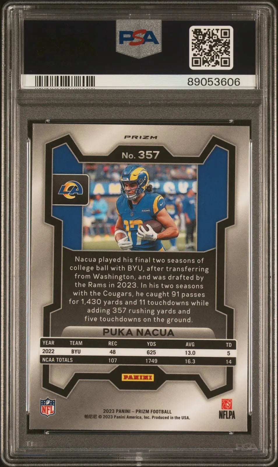 2023 Panini Prizm Rookie Puka Nacua Lazer Prizm RC PSA 10 