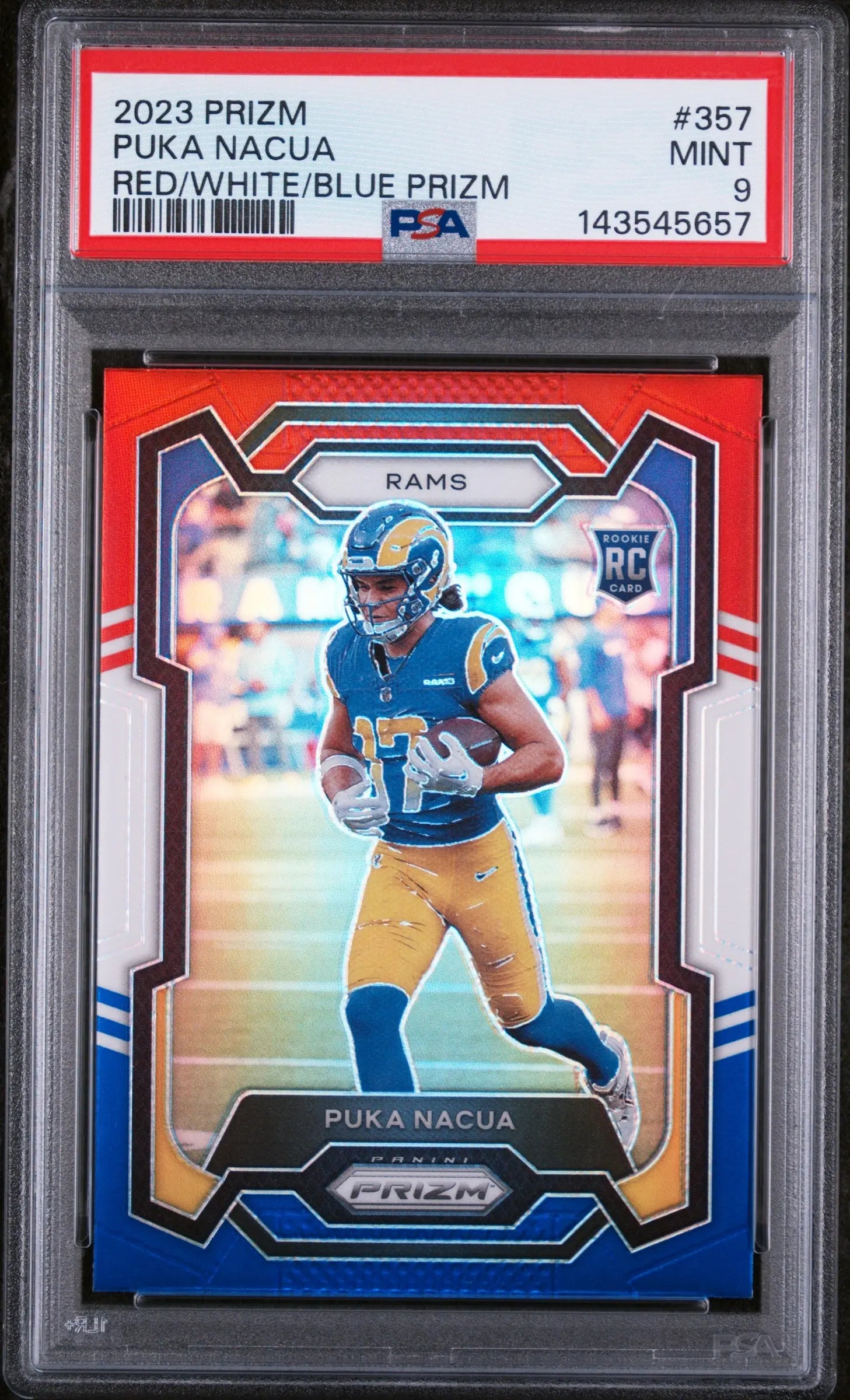 2023 Panini Prizm Rookie Puka Nacua Red White Blue Prizm RC PSA 9 