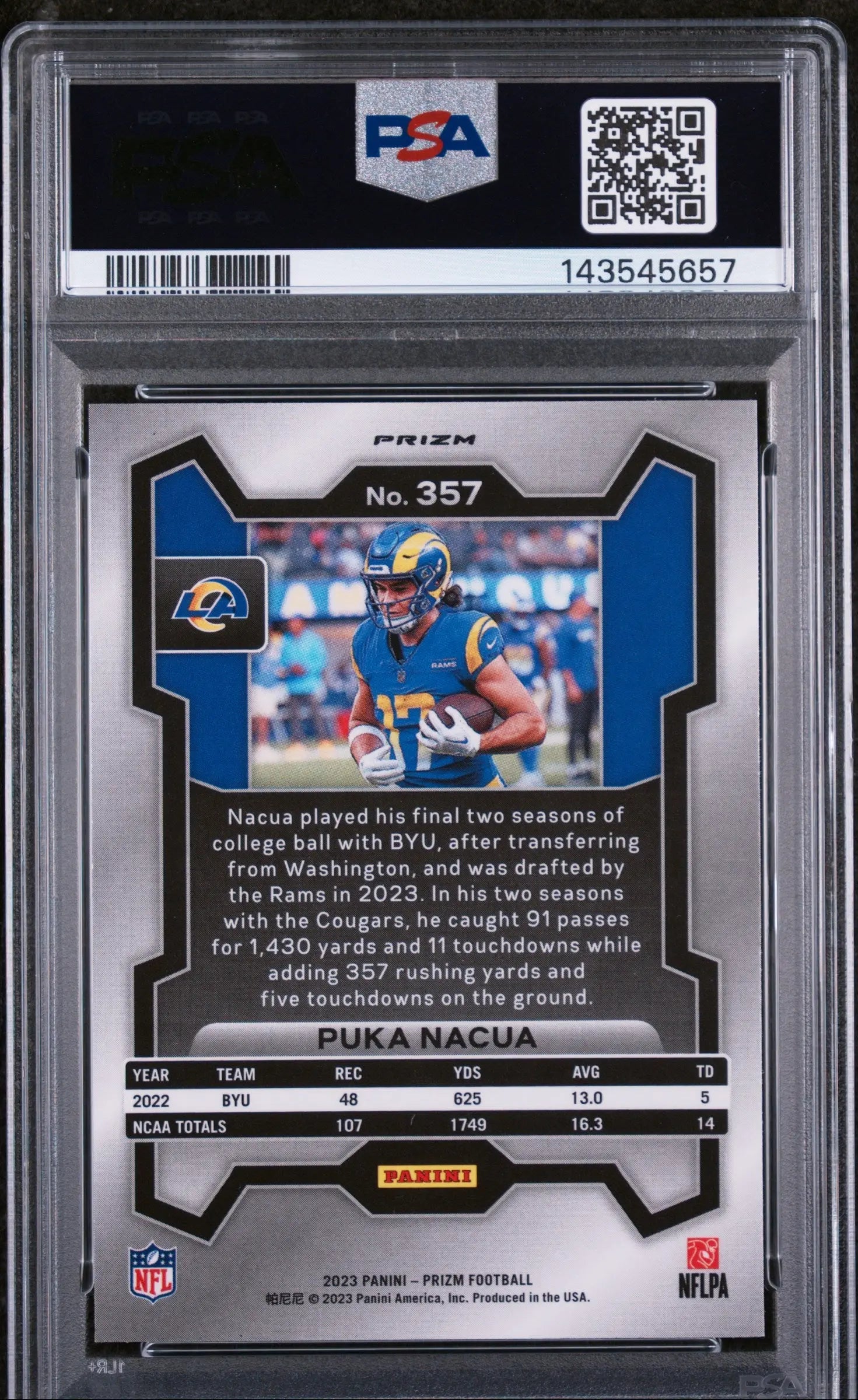 2023 Panini Prizm Rookie Puka Nacua Red White Blue Prizm RC PSA 9 