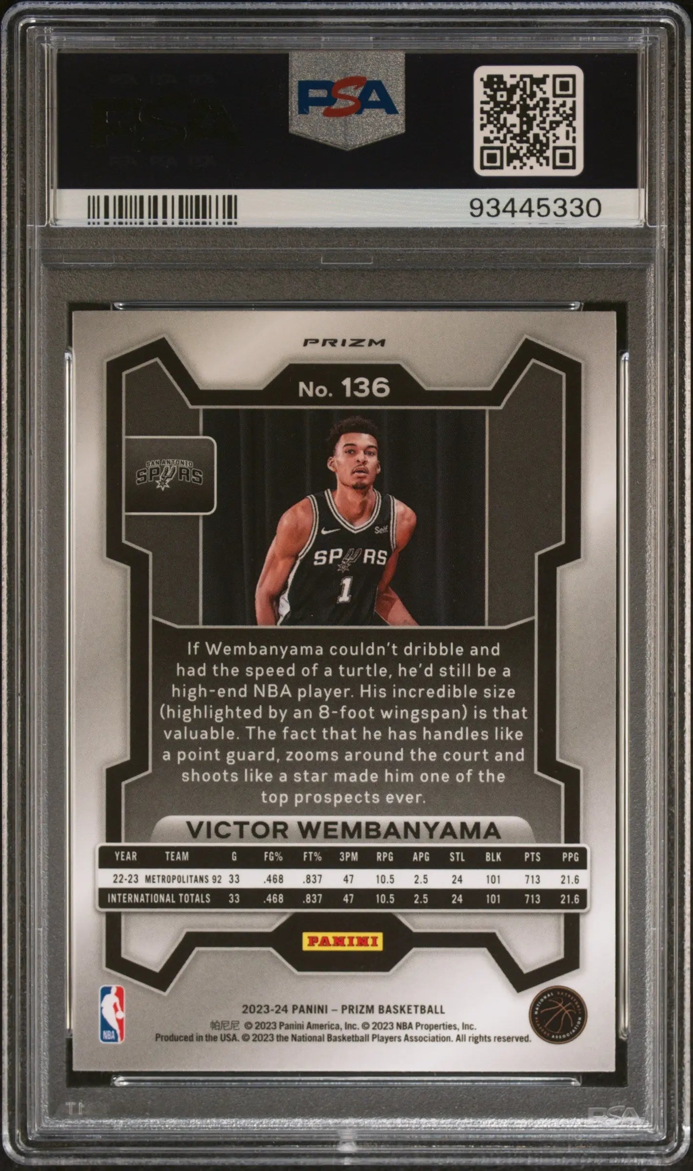2023 Panini Prizm Rookie Victor Wembanyama Green Prizm RC PSA 10 