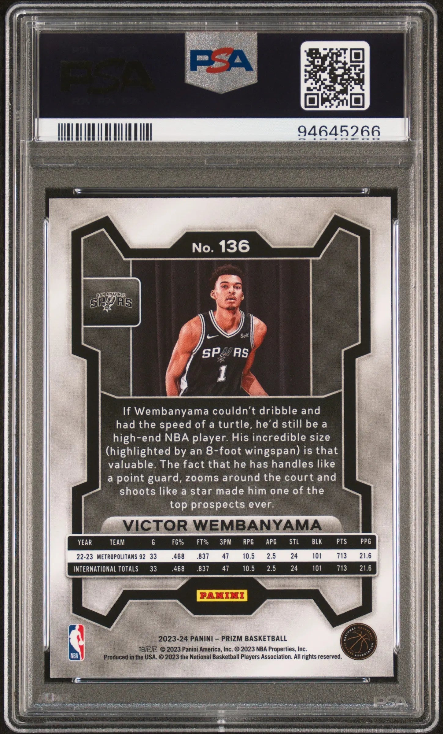 2023 Panini Prizm Rookie Victor Wembanyama RC PSA 10 