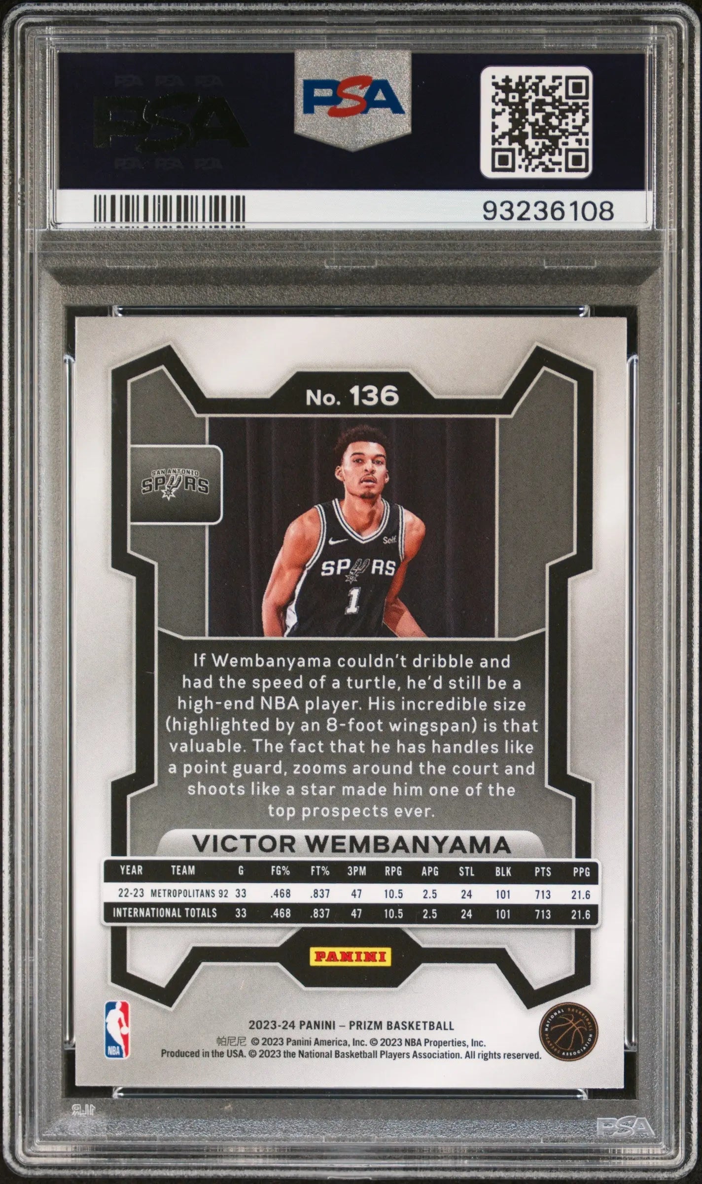 2023 Panini Prizm Rookie Victor Wembanyama RC PSA 10 