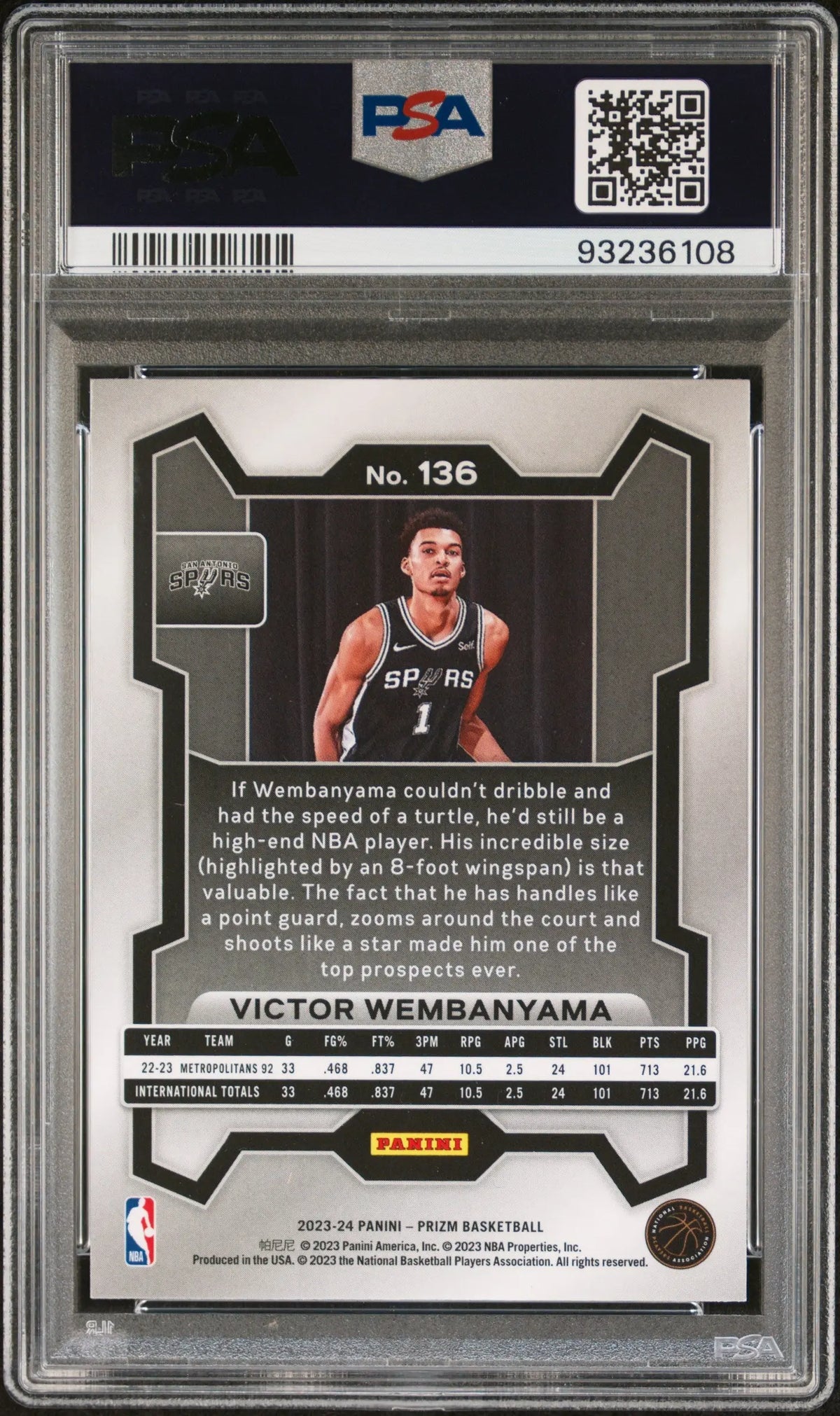 2023 Panini Prizm Rookie Victor Wembanyama RC PSA 10 