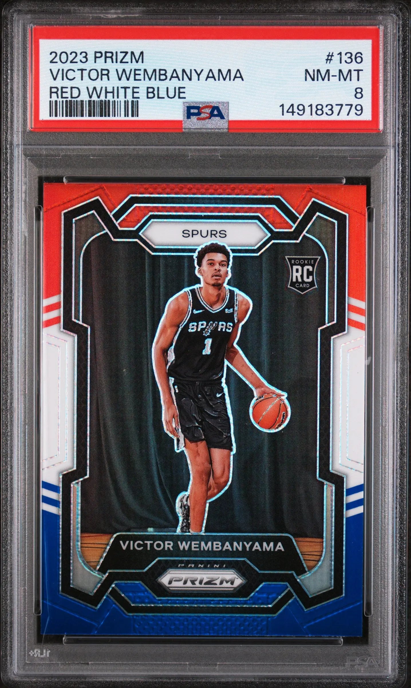 2023 Panini Prizm Rookie Victor Wembanyama Red White Blue RC PSA 8 
