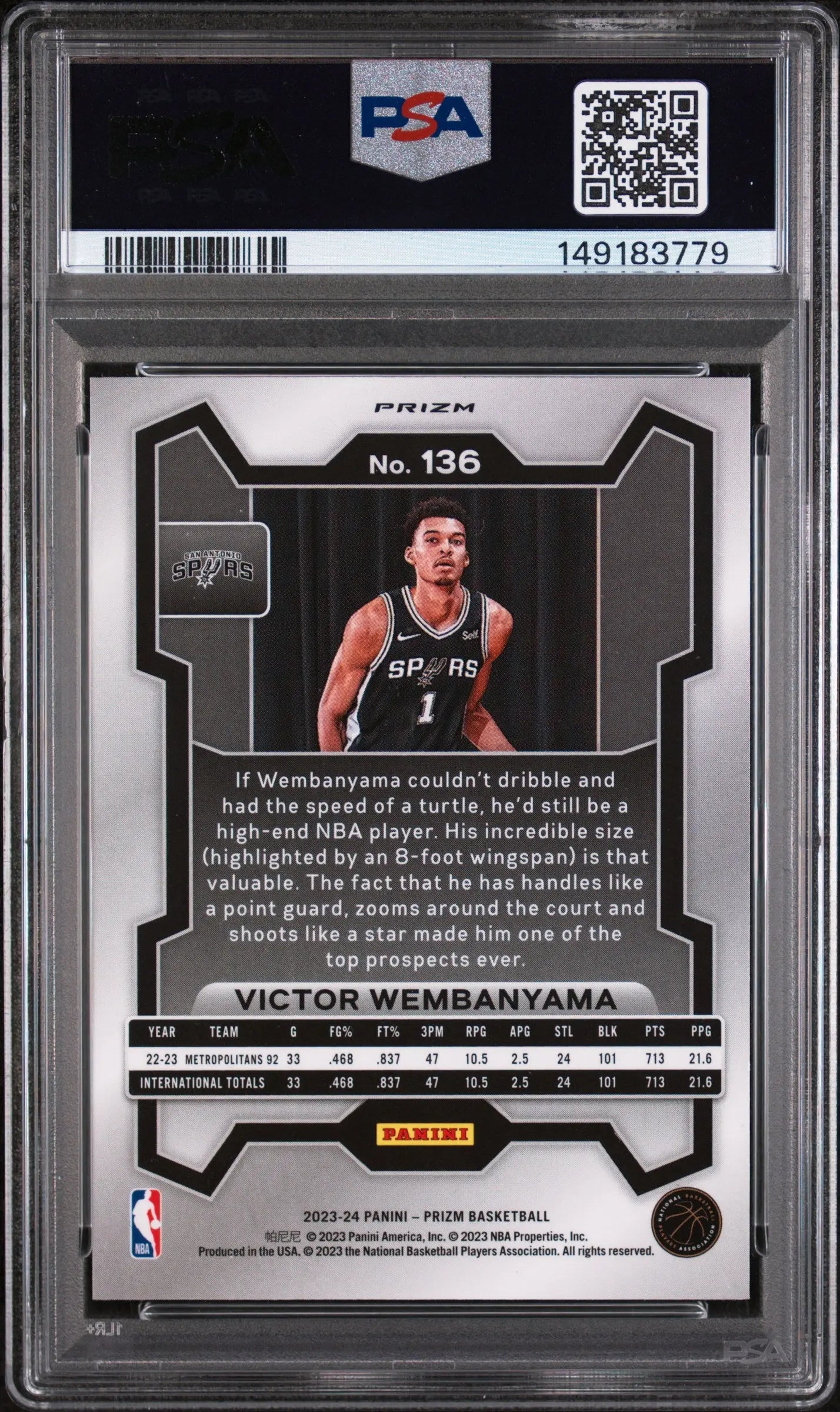 2023 Panini Prizm Rookie Victor Wembanyama Red White Blue RC PSA 8 