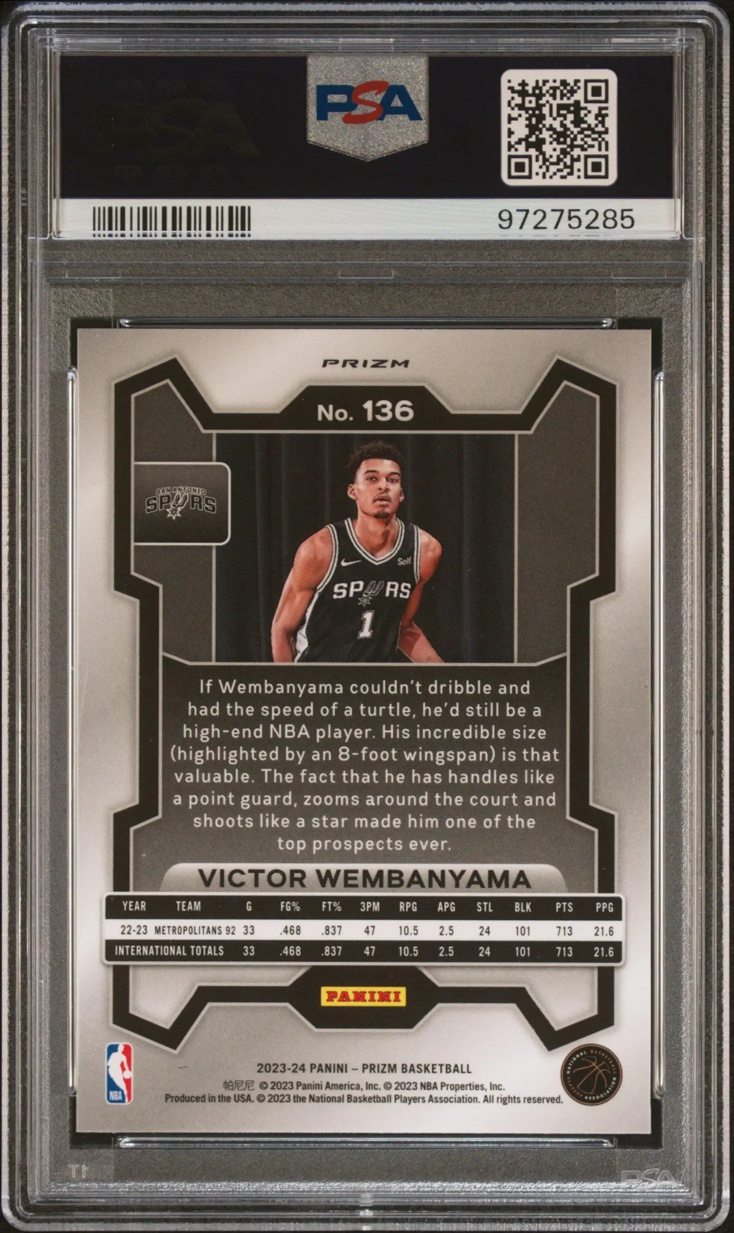 2023 Panini Prizm Rookie Victor Wembanyama Silver Prizm RC PSA 9 