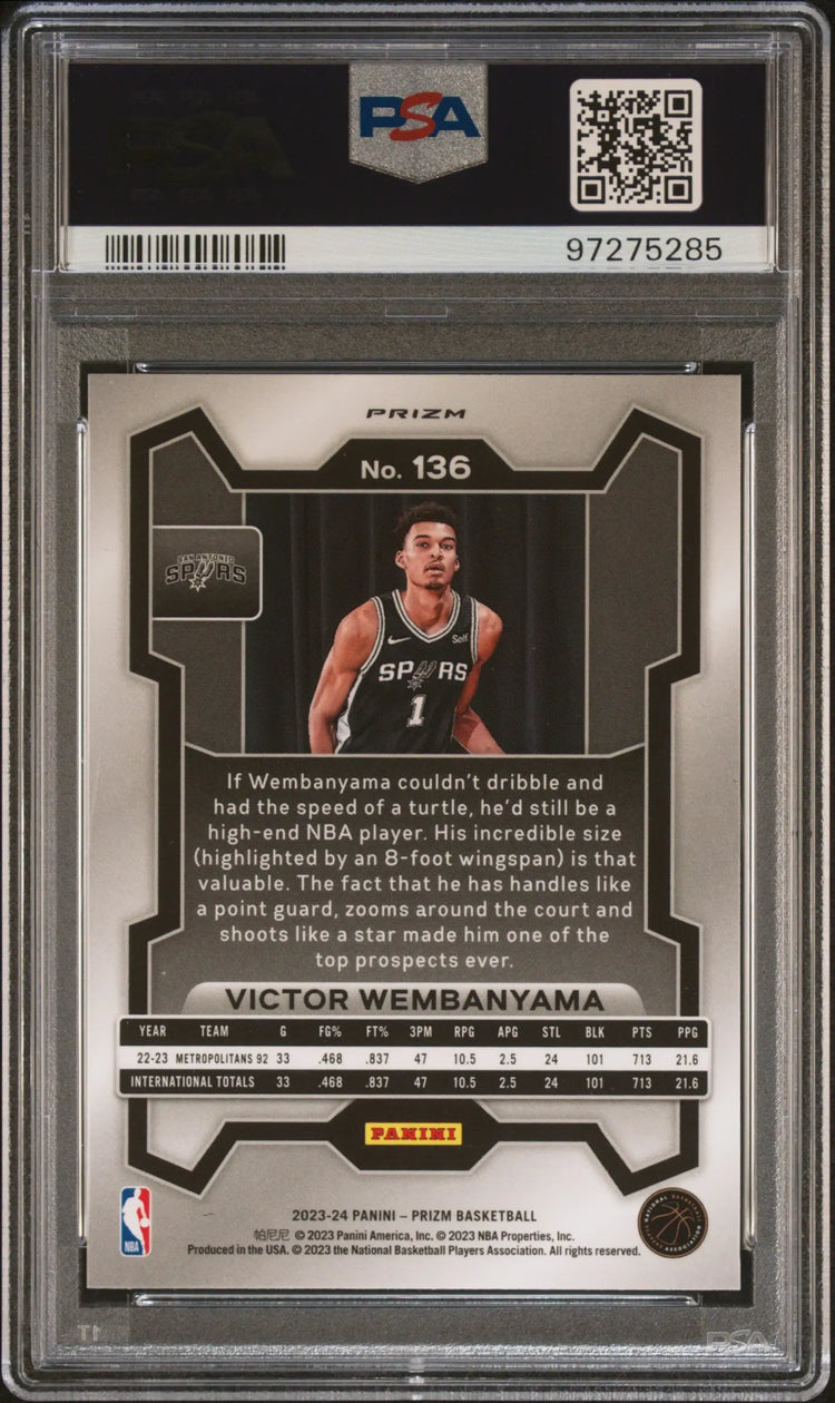 2023 Panini Prizm Rookie Victor Wembanyama Silver Prizm RC PSA 9 