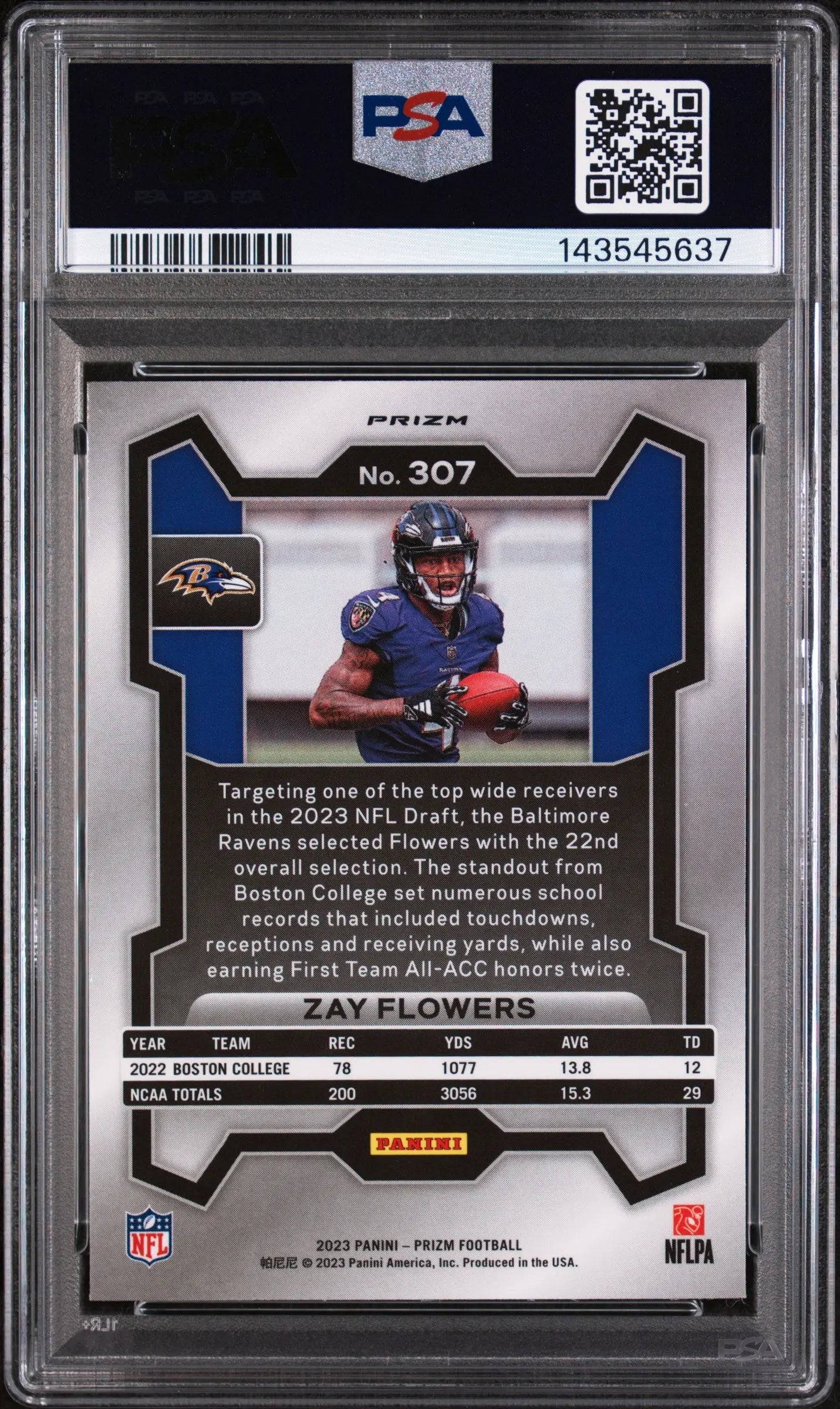 2023 Panini Prizm Rookie Zay Flowers Blue RC PSA 9 