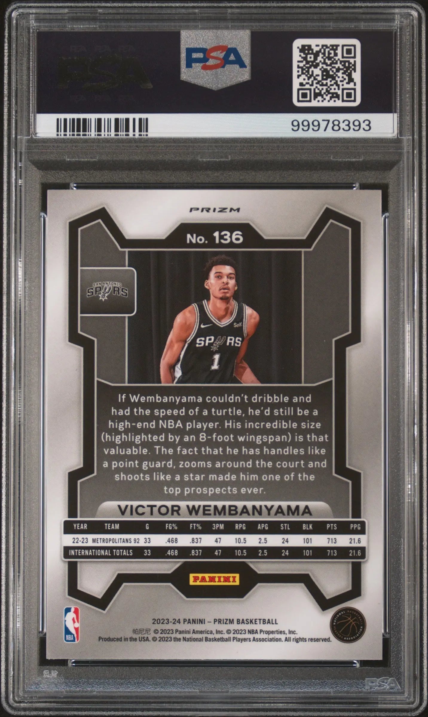 2023 Panini Prizm Victor Wembanyama RC Rookie Pink Ice PSA 10 