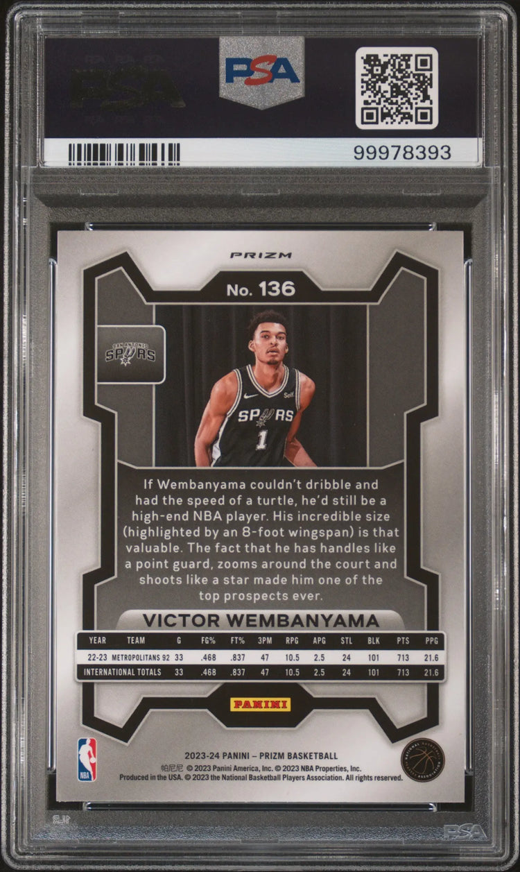 2023 Panini Prizm Victor Wembanyama RC Rookie Pink Ice PSA 10 