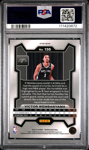 2023 Panini Prizm Victor Wembanyama RC Rookie Red Ice PSA 10 