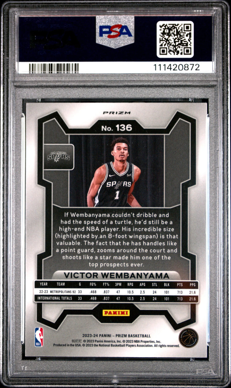 2023 Panini Prizm Victor Wembanyama RC Rookie Red Ice PSA 10 