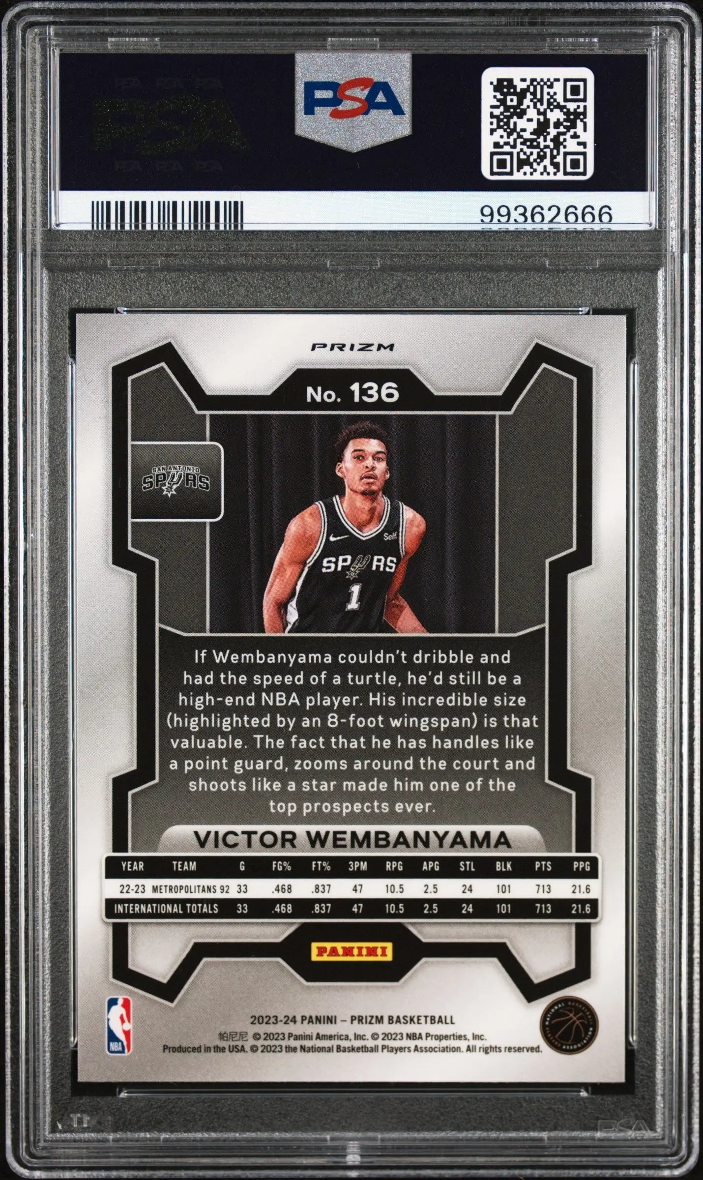 2023 Panini Prizm Victor Wembanyama RC Rookie #136 Orange Ice PSA 10 