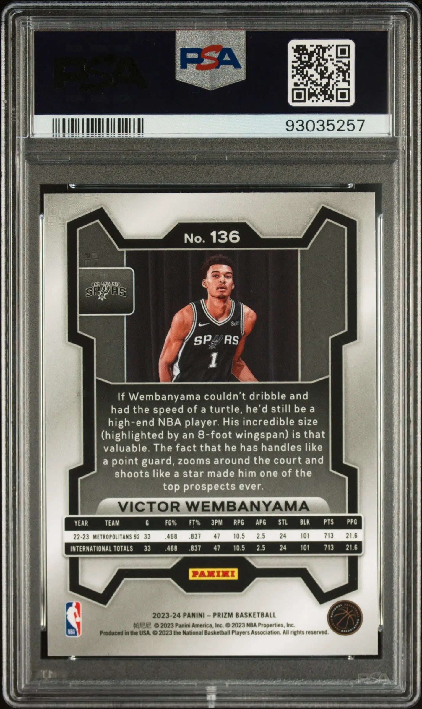 2023 Panini Prizm Victor Wembanyama RC Rookie #136 PSA 10