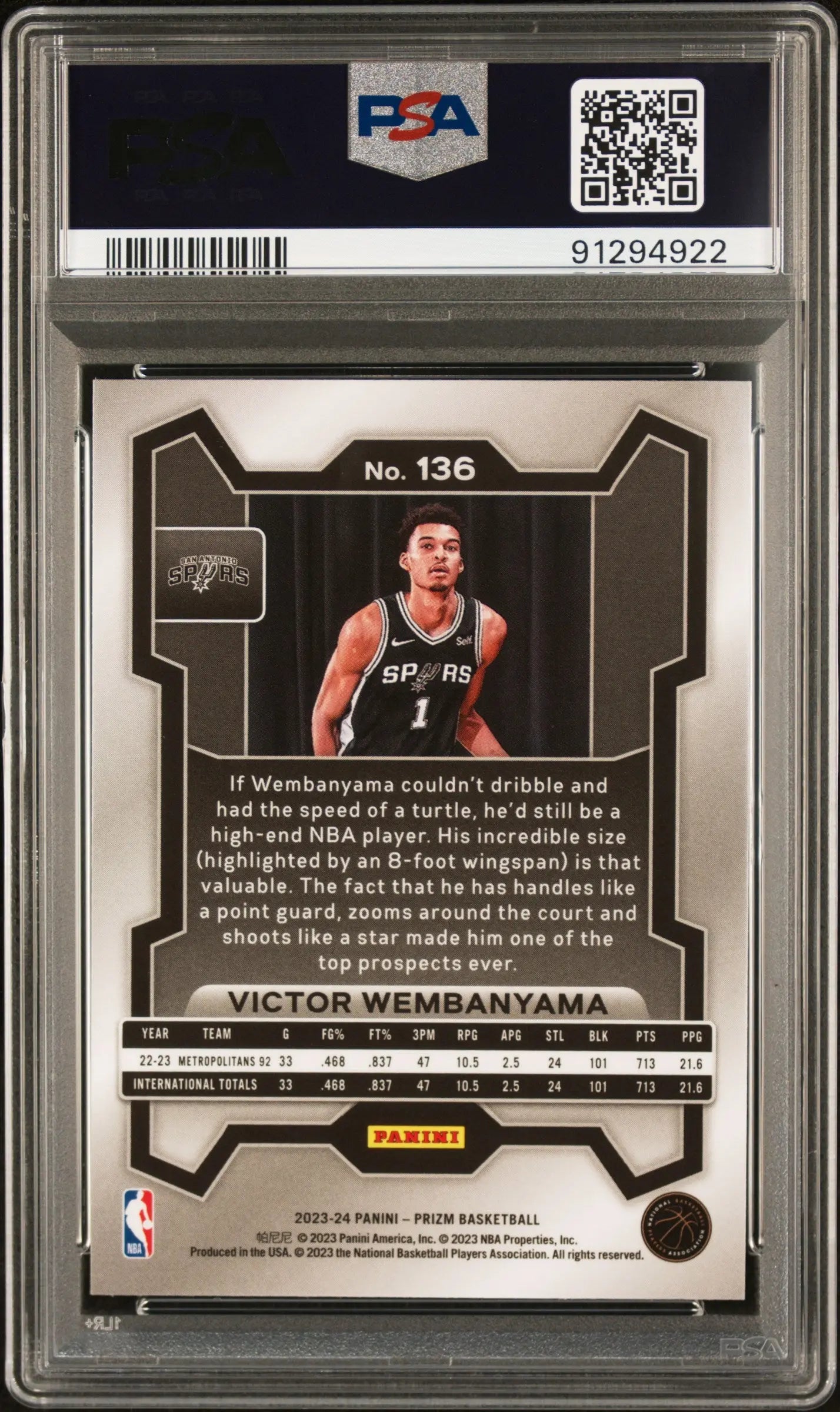 2023 Panini Prizm Victor Wembanyama #136 PSA 10 
