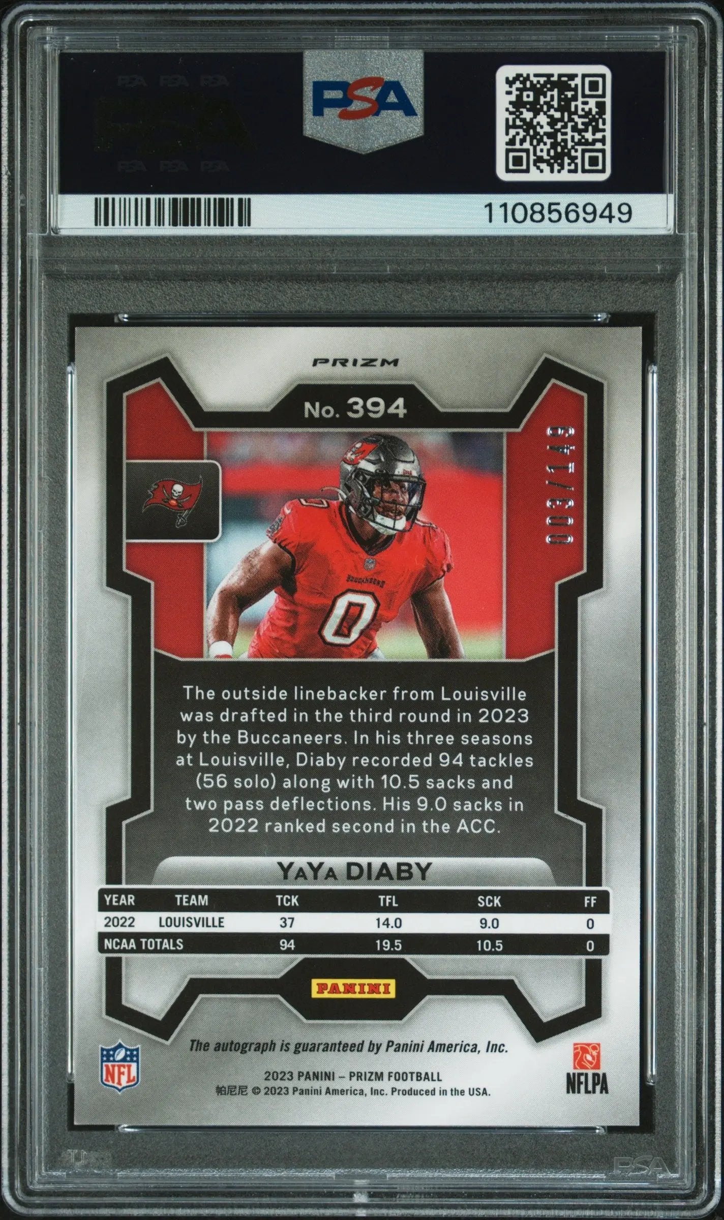 2023 Panini Prizm Yaya Diaby RC Rookie Red Wave Auto PSA 9