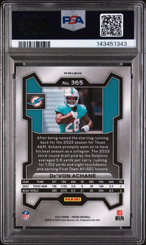 2023 Panini Rookie De'von Achane Green Prizm PSA 10 