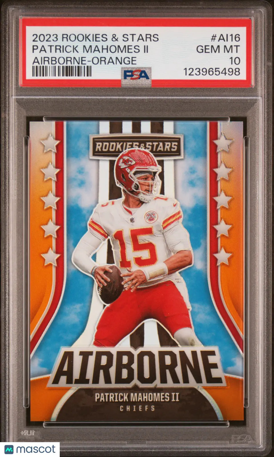 2023 Panini Rookies & Stars Airborne Patrick Mahomes II  Orange PSA 10 /25 
