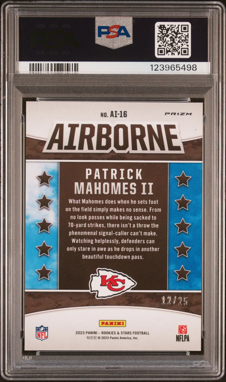 2023 Panini Rookies & Stars Airborne Patrick Mahomes II  Orange PSA 10 /25 