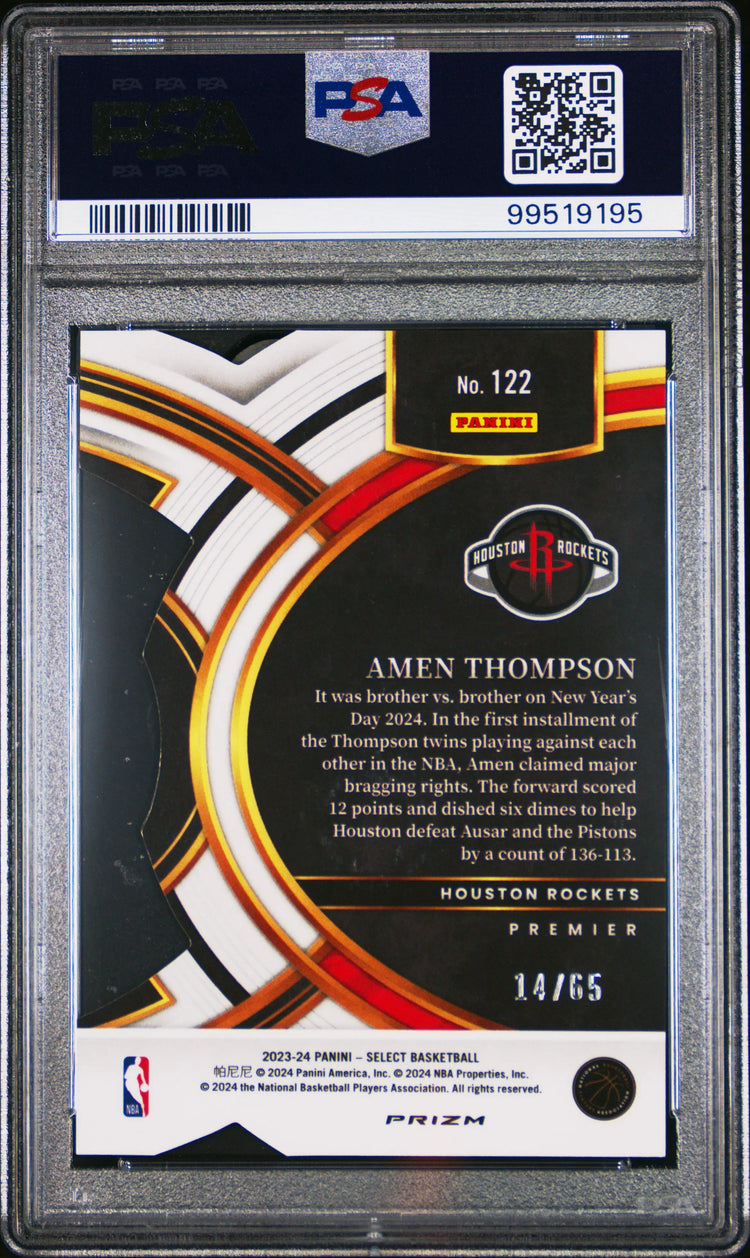 2023 Panini Select Amen Thompson RC Rookie Die Cut Orange Prizm PSA 10 /65 