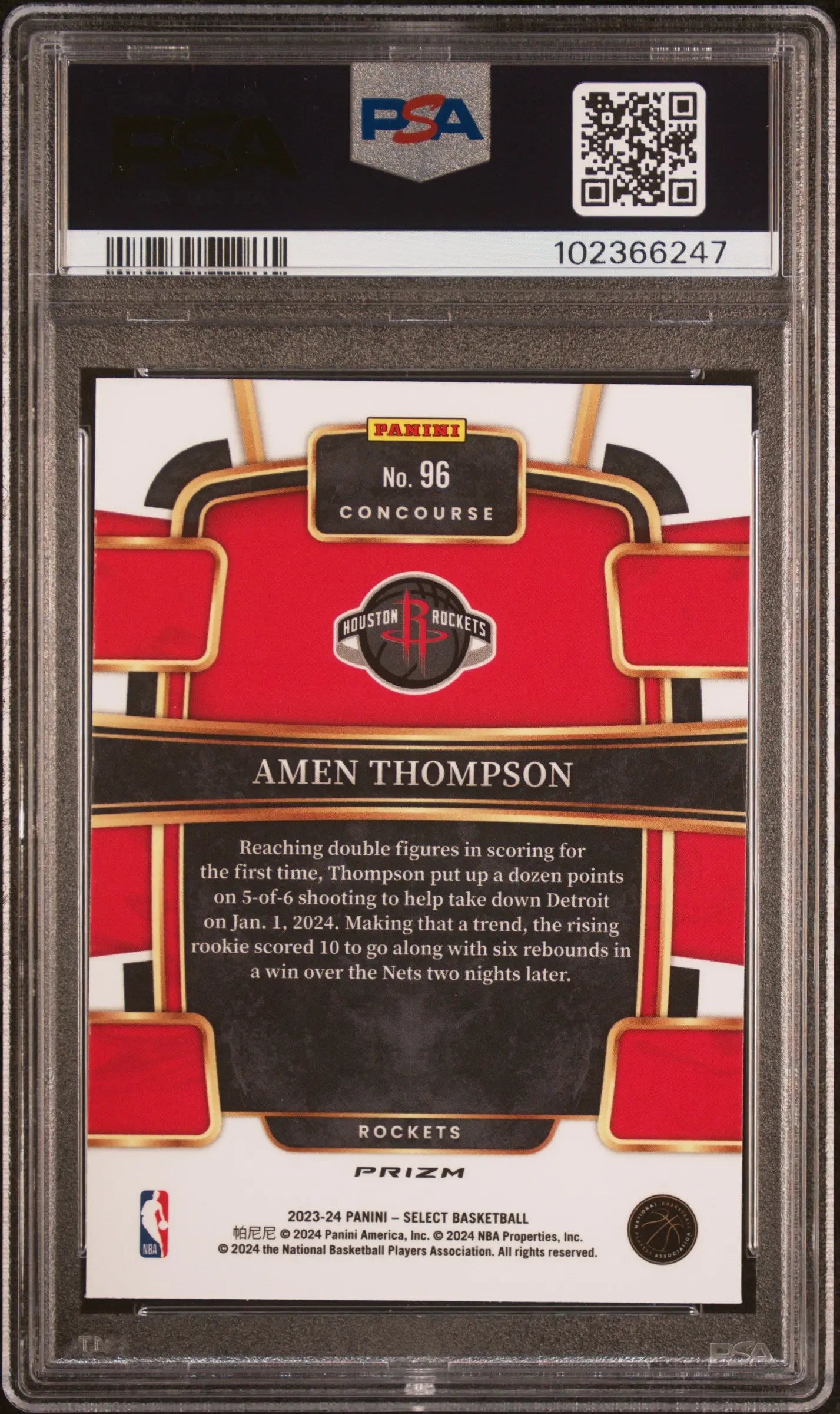 2023 Panini Select Basketball Amen Thompson RC Rookie Tectonic PSA 10 