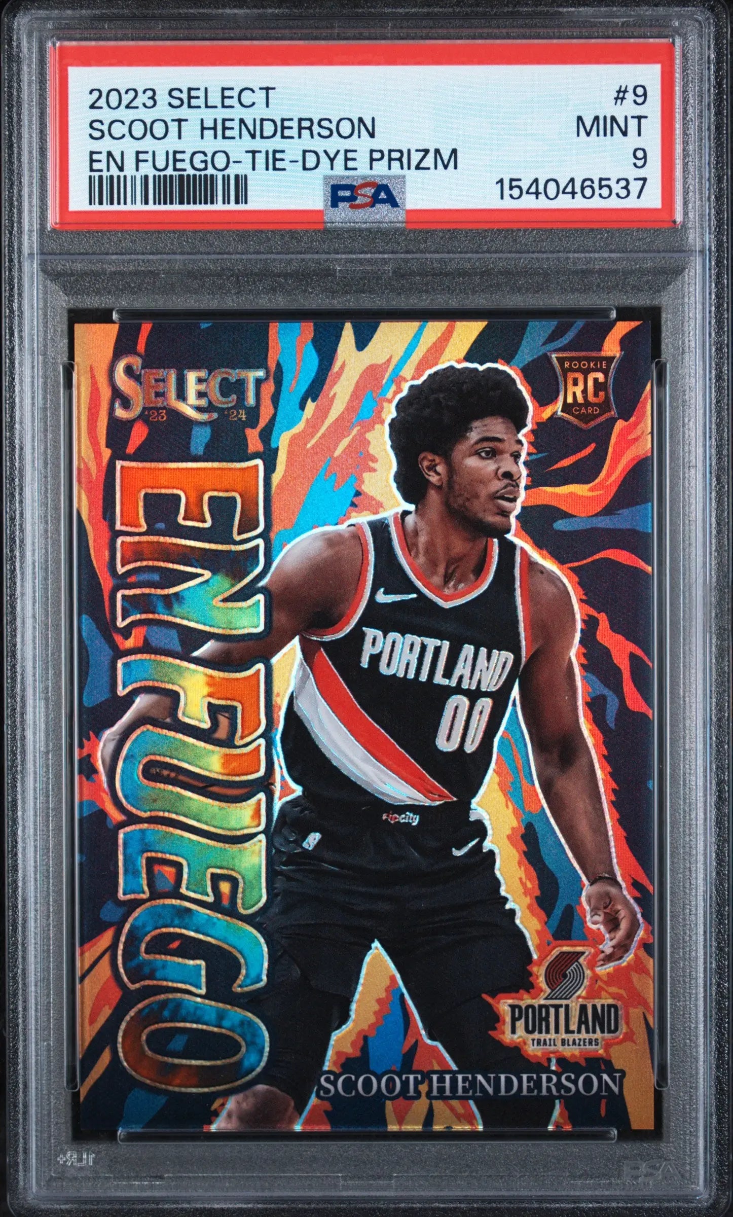 2023 Panini Select En Fuego Rookie Scoot Henderson Tie-Dye Prizm /25 RC PSA 9 