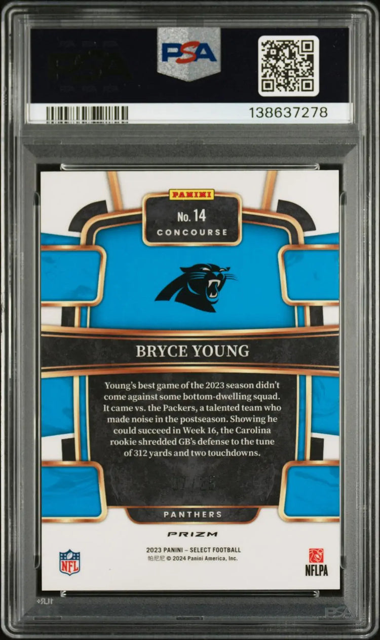 2023 Panini Select Football Rookie Bryce Young RC Blue Disco Prizm /25 PSA 10 