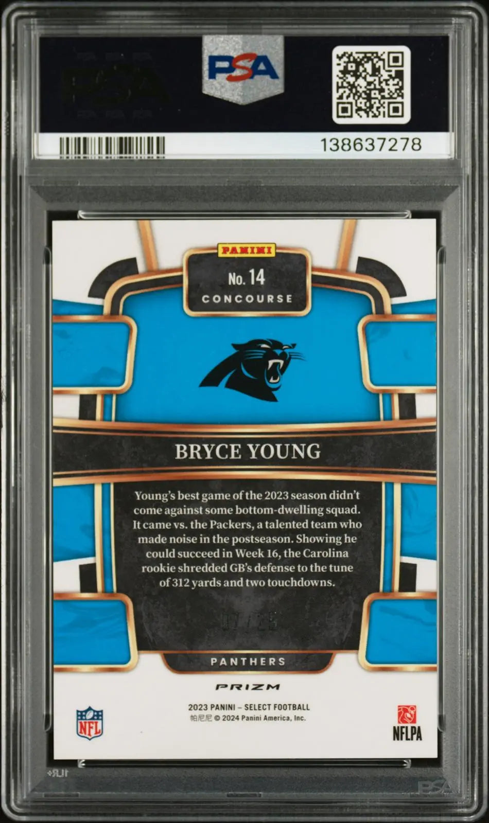 2023 Panini Select Football Rookie Bryce Young RC Blue Disco Prizm /25 PSA 10 