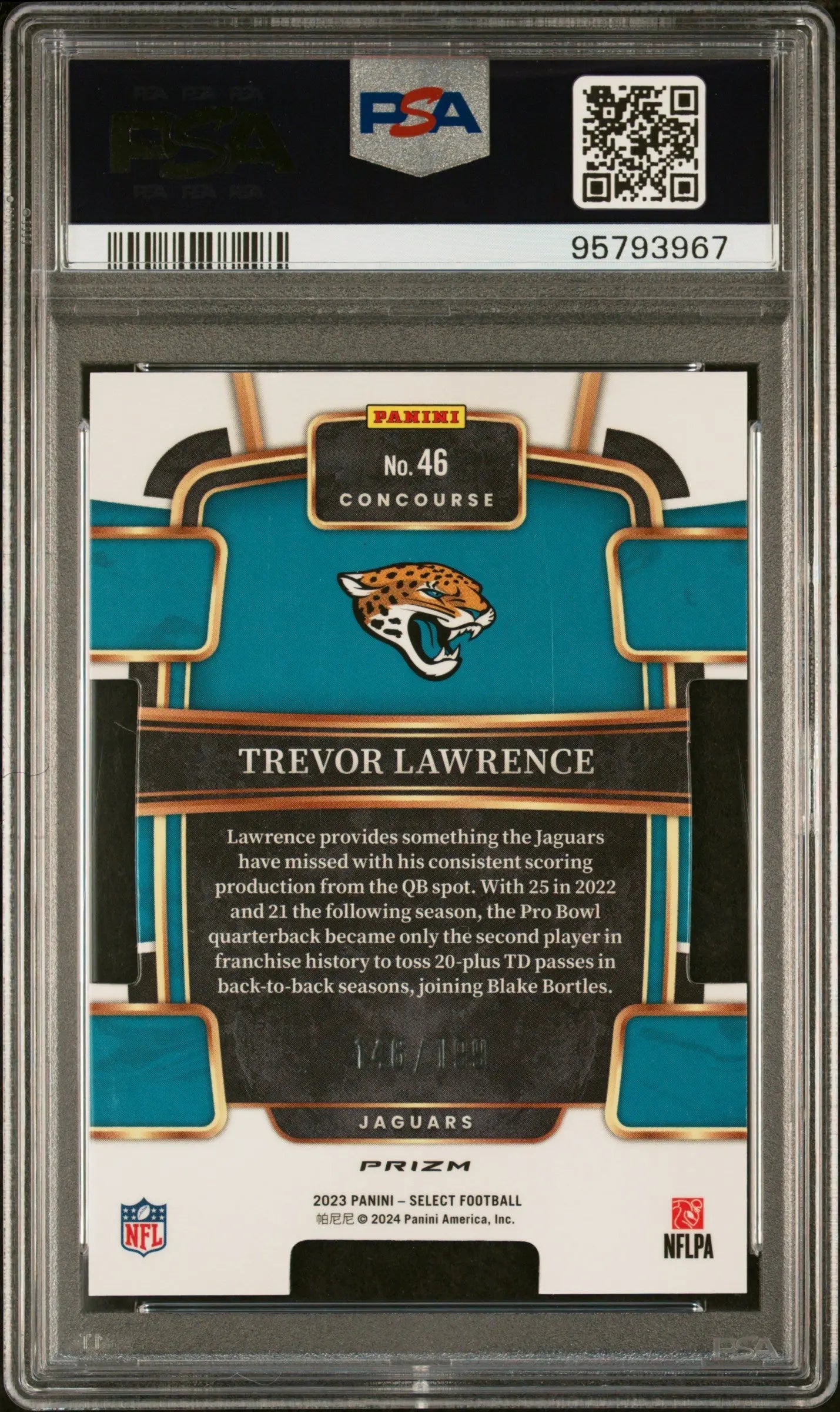 2023 Panini Select Football Trevor Lawrence Die Cut White Prizm PSA 10 /199 