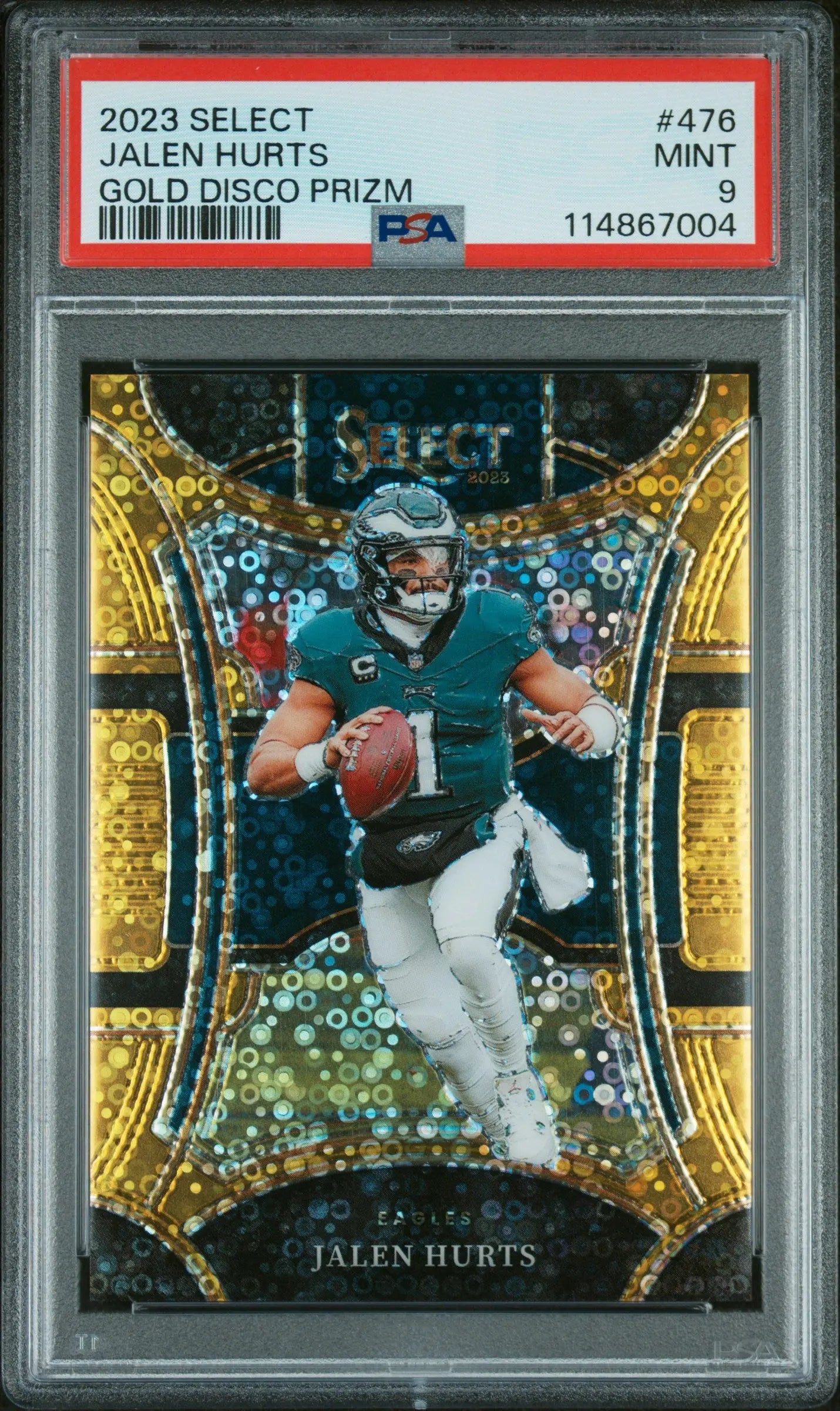 2023 Panini Select Jalen Hurts Gold Disco Prizm /10 PSA 9 