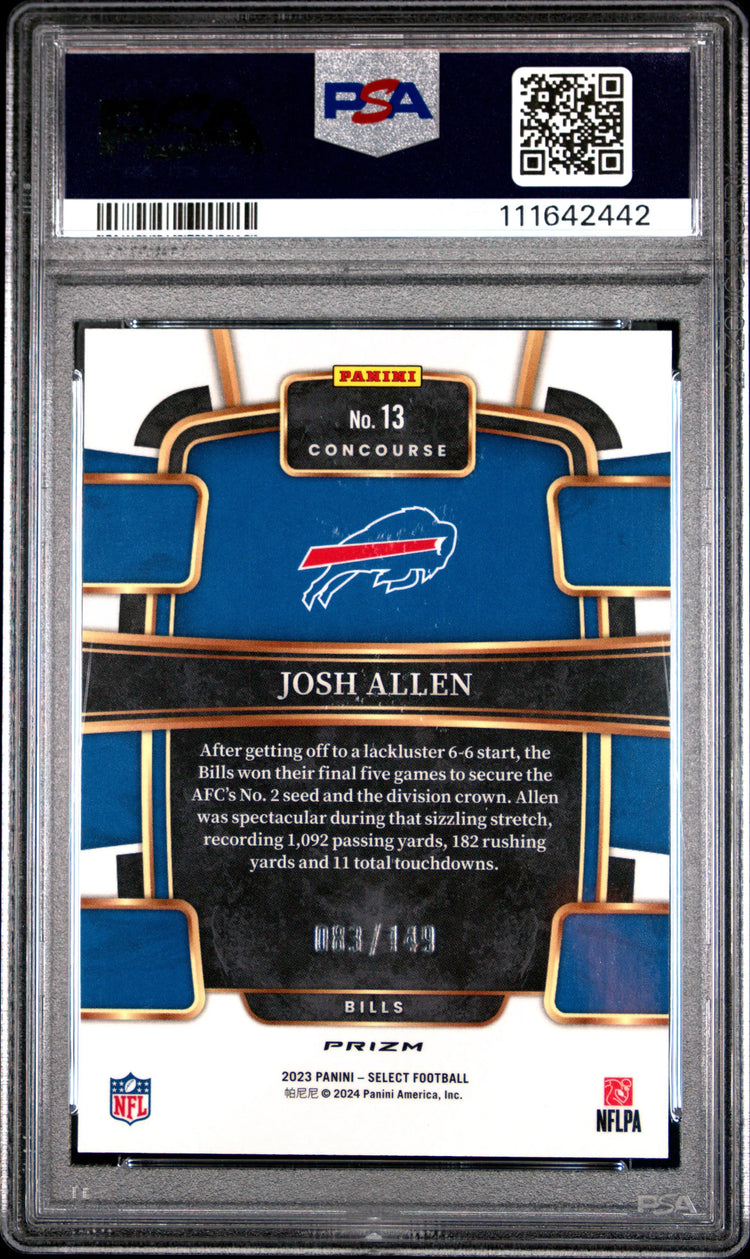2023 Panini Select Josh Allen Maroon Prizm /149 PSA 10 