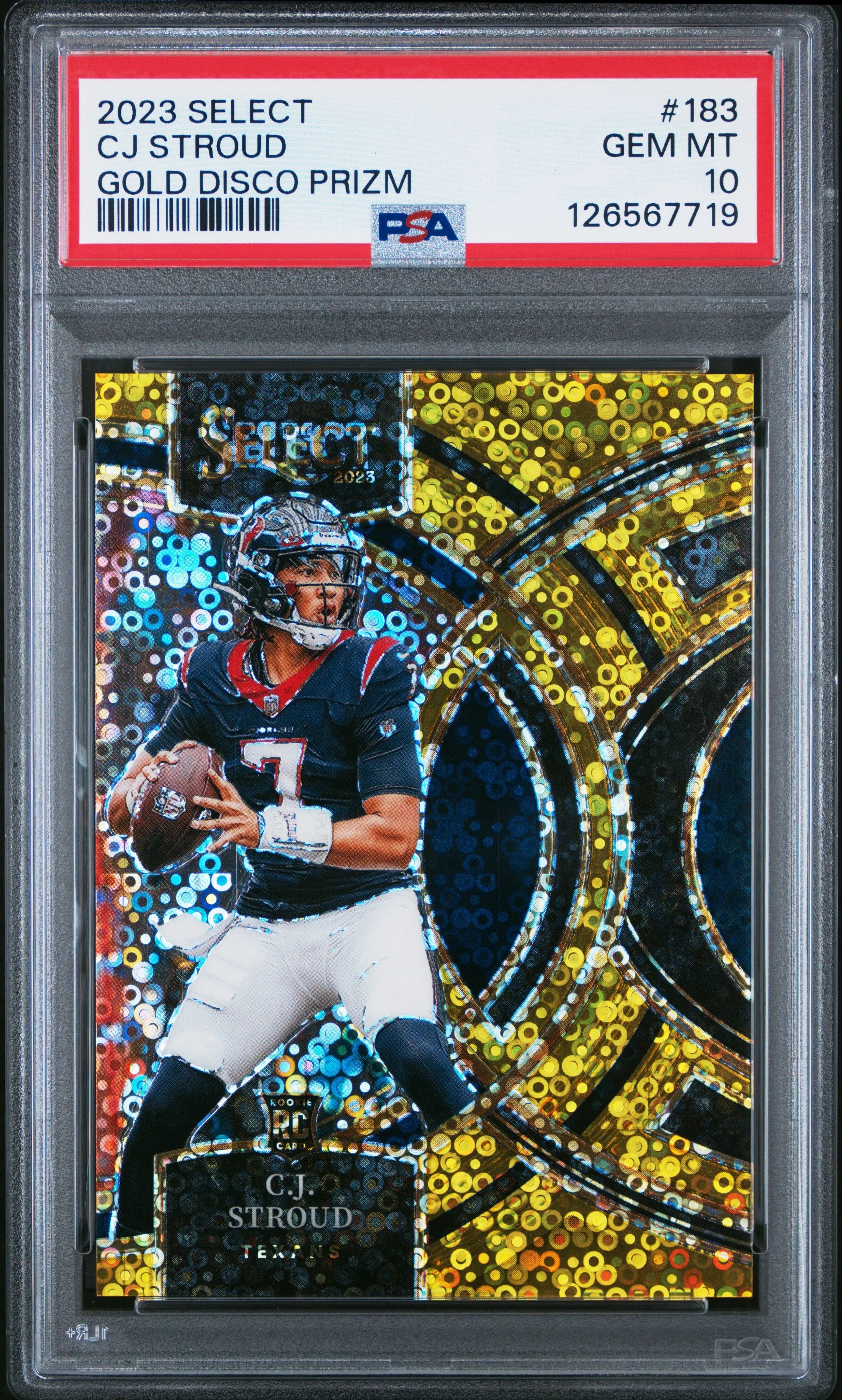2023 Panini Select Rookie CJ Stroud Gold Disco Prizm 10/10 RC PSA 10 