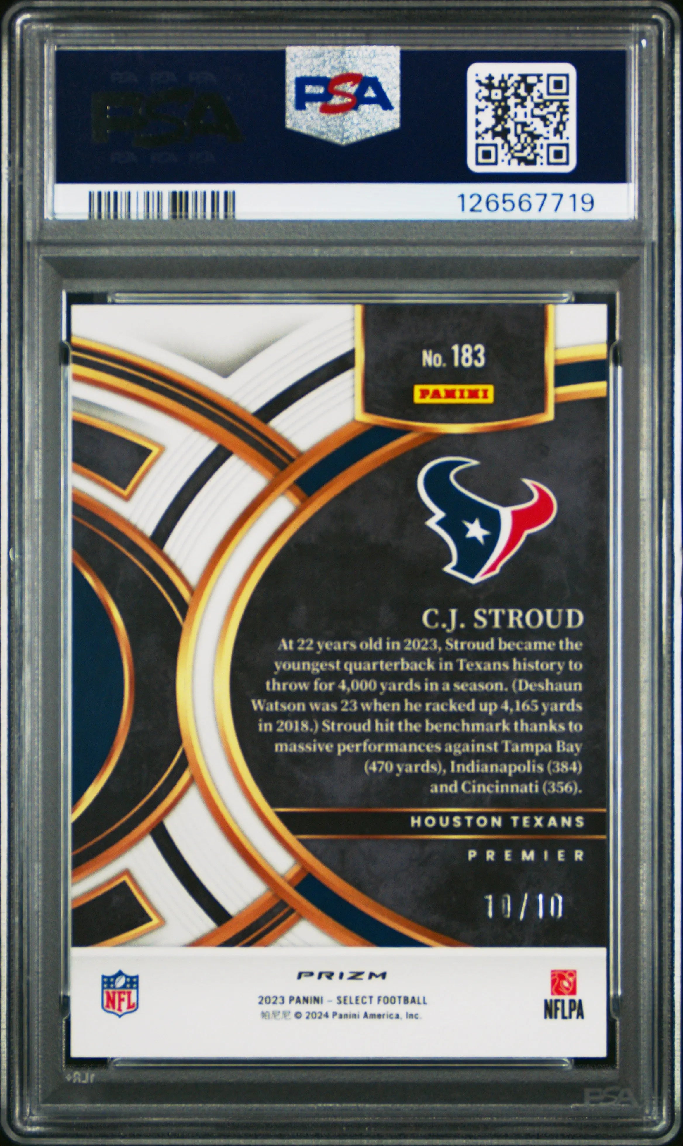 2023 Panini Select Rookie CJ Stroud Gold Disco Prizm /10 RC PSA 10 