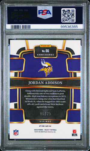 2023 Panini Select Rookie Jordan Addison Blue Disco Prizm /25 RC PSA 10 